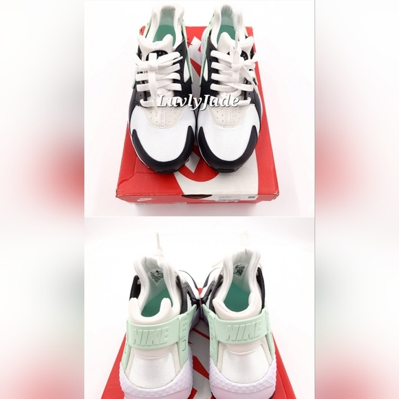 NIKE Big Kids Huarache Run Shoe White Black Mint Size 5.5Y - Picture 4 of 9
